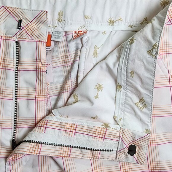 Puma Men’s 40 Plaid Golf Shorts Orange White Performance Flat Front New - Picture 3 of 10